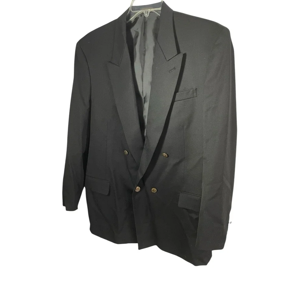 Roberto Visconti Mens Black Double‎ Breasted Blazer Gold Crest Buttons Size 40R